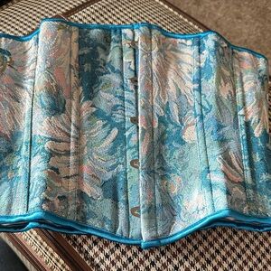Floral Brocade Corset in Blue and Beige colors